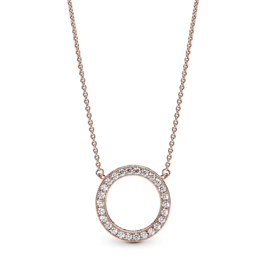 Collares Y Dijes Joyas Pandora | Collar Circulo De Brillo Recubrimiento En Oro Rosa De 14K