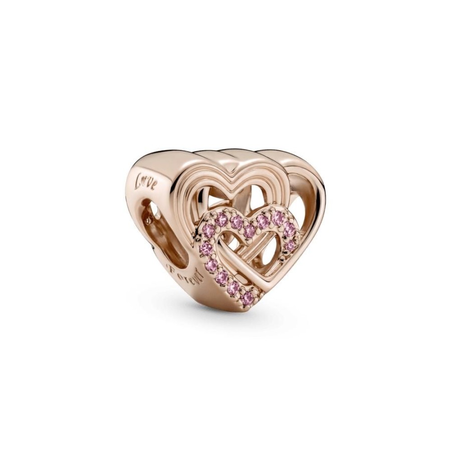 Charms Joyas Pandora | Charm Corazones De Amor Entrelazados Recubrimiento En Oro Rosa De 14K