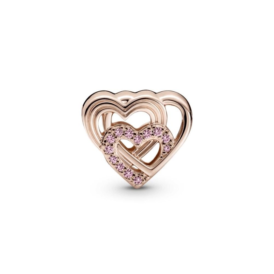 Charms Joyas Pandora | Charm Corazones De Amor Entrelazados Recubrimiento En Oro Rosa De 14K