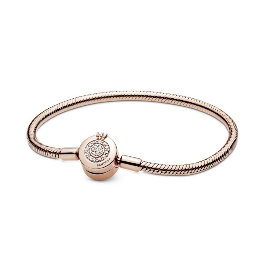 Brazaletes Joyas Pandora | Brazalete Pandora Moments Cadena De Serpiente Corona O Resplandeciente Recubrimiento En Oro Rosa De 14K