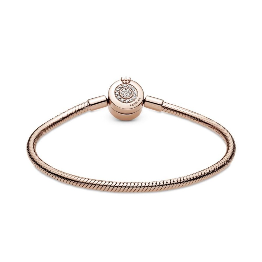 Brazaletes Joyas Pandora | Brazalete Pandora Moments Cadena De Serpiente Corona O Resplandeciente Recubrimiento En Oro Rosa De 14K