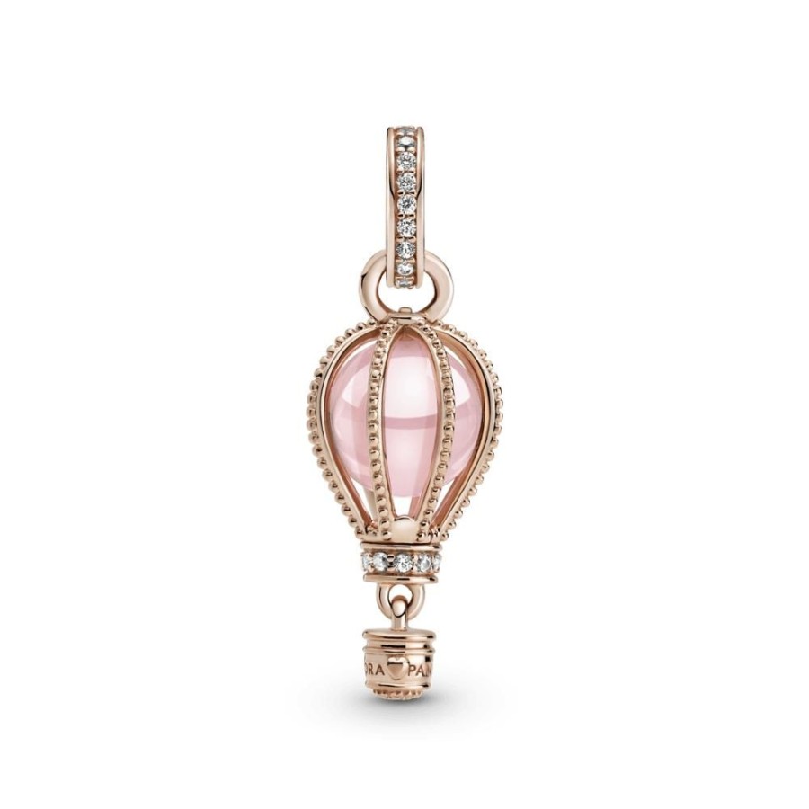 Charms Joyas Pandora | Charm Colgante Globo Aerostatico Rosa Resplandeciente Recubrimiento En Oro Rosa De 14K