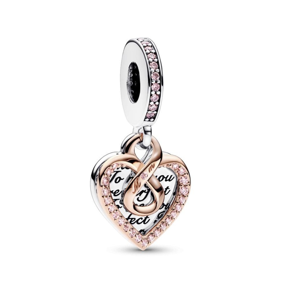 Charms Joyas Pandora | Charm Colgante Doble Corazon Infinito De Dos Tonos