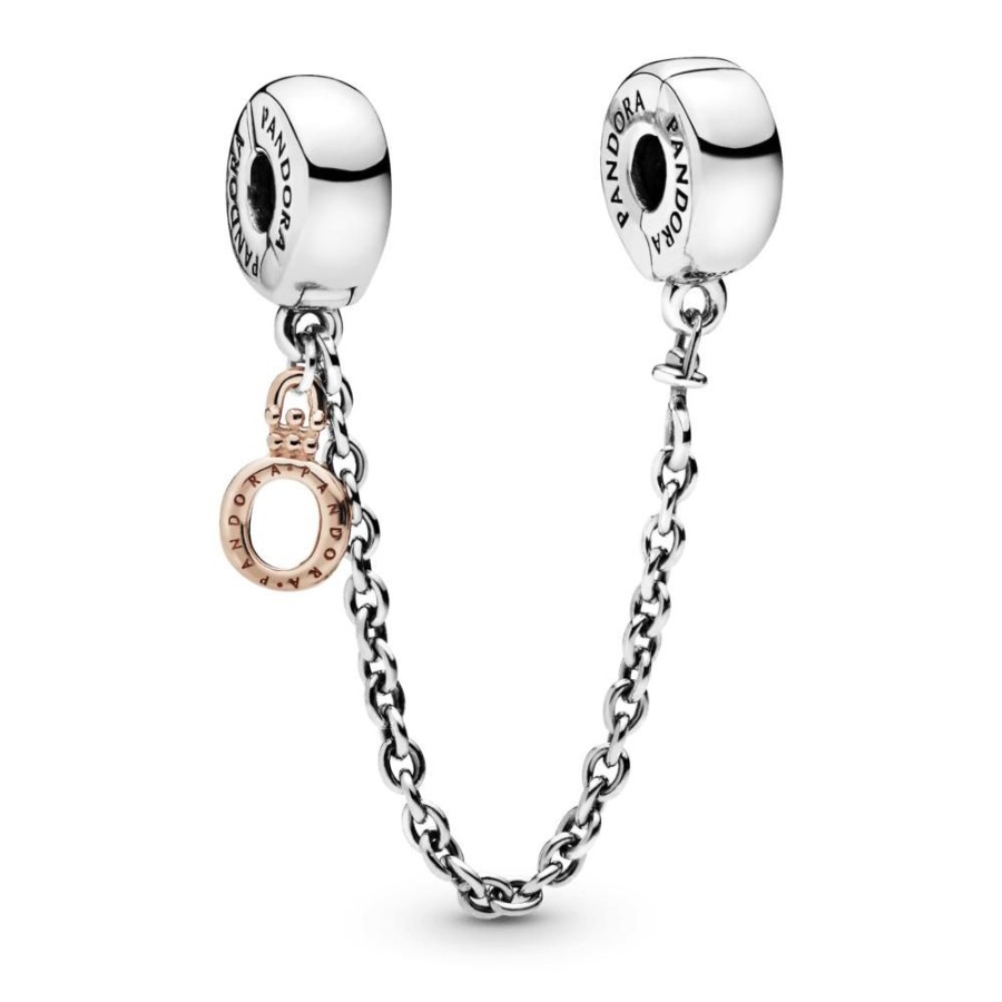 Charms Joyas Pandora | Cadena De Seguridad Con Corona O Colgante Recubrimiento En Oro Rosa De 14K