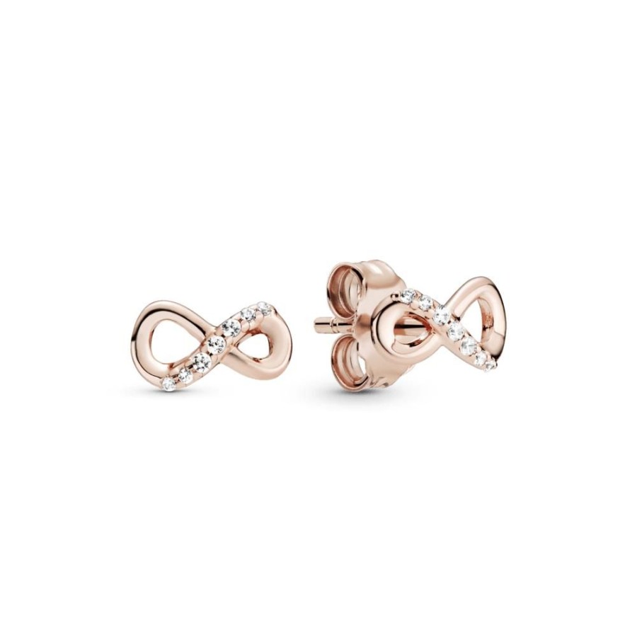 Aretes Joyas Pandora | Aretes De Boton Infinito Reluciente Recubrimiento En Oro Rosa De 14K