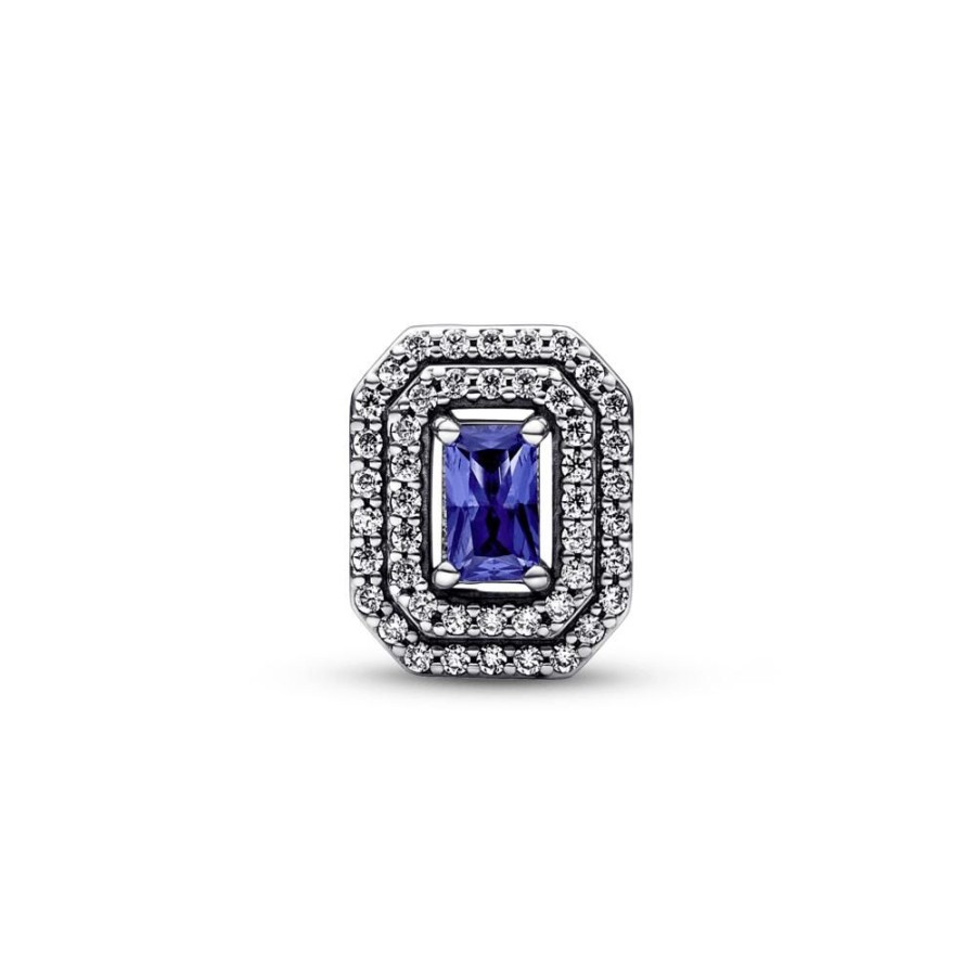 Charms Joyas Pandora | Charm Rectangular En Niveles Azul Brillante Pandora Plata Esterlina