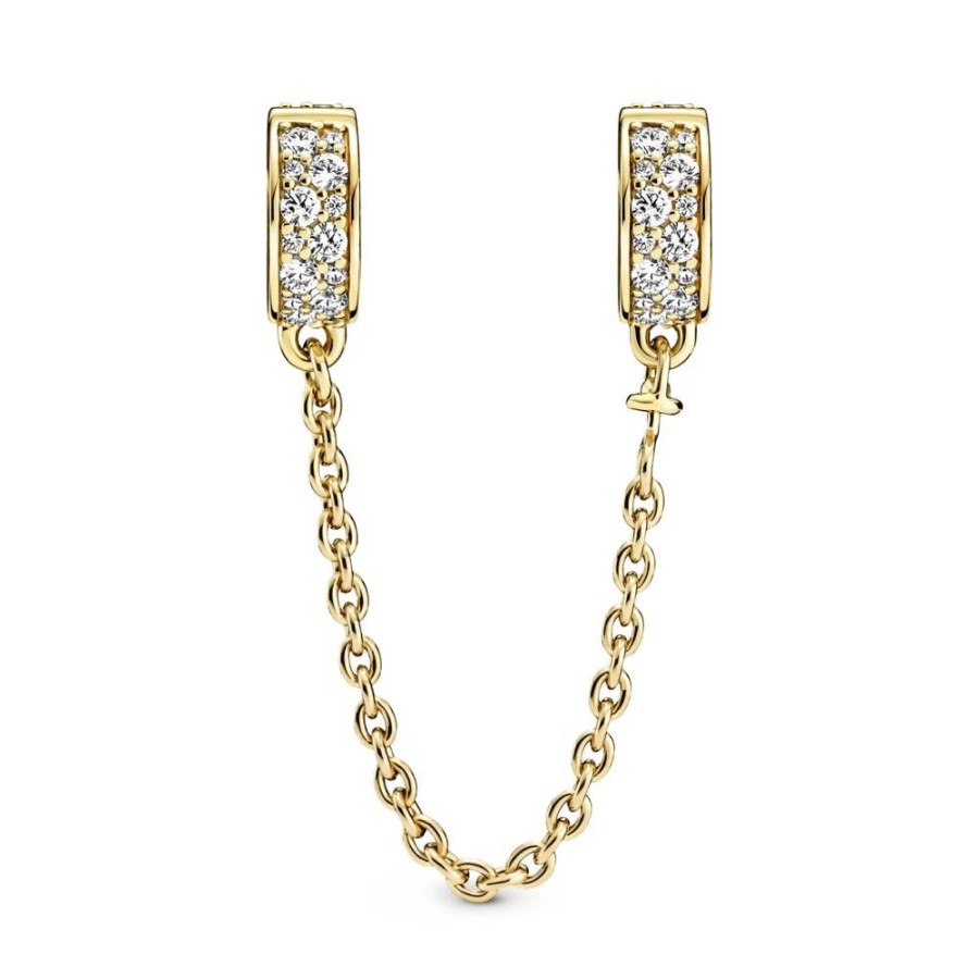 Charms Joyas Pandora | Cadena De Seguridad S Ujetador De Pave Transparente Recubrimiento En Oro De 14K