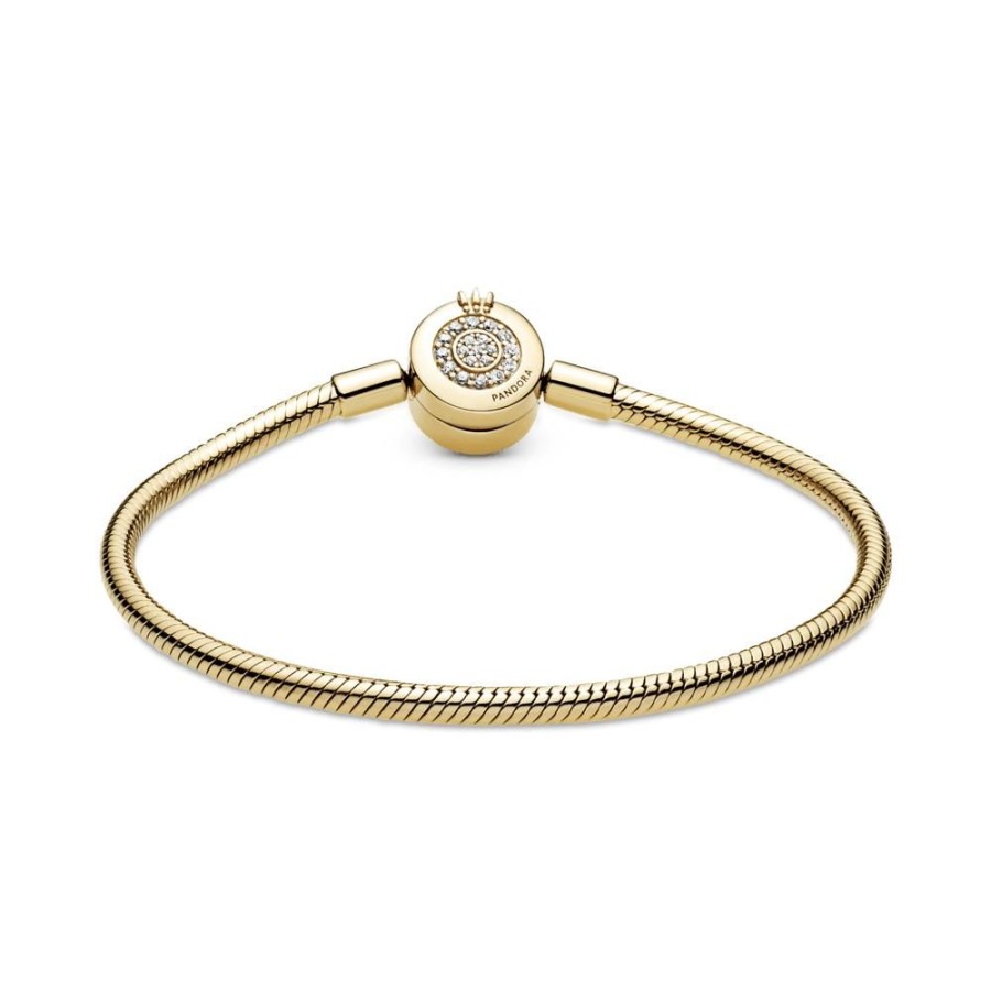 Brazaletes Joyas Pandora | Brazalete Pandora Moments Cadena De Serpiente Corona O Resplandeciente Recubrimiento En Oro De 14K