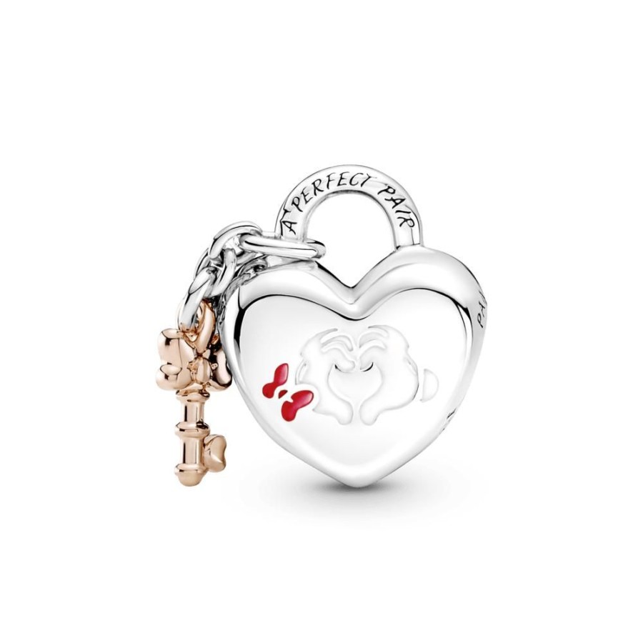 Charms Joyas Pandora | Charm Candado Con Mickey Mouse Y Minnie Mouse De Disney Recubrimiento En Oro Rosa 14K