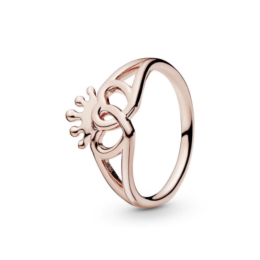 Anillos Joyas Pandora | Anillo Corazones Entrelazados Y Corona Recubrimiento En Oro Rosa De 14K