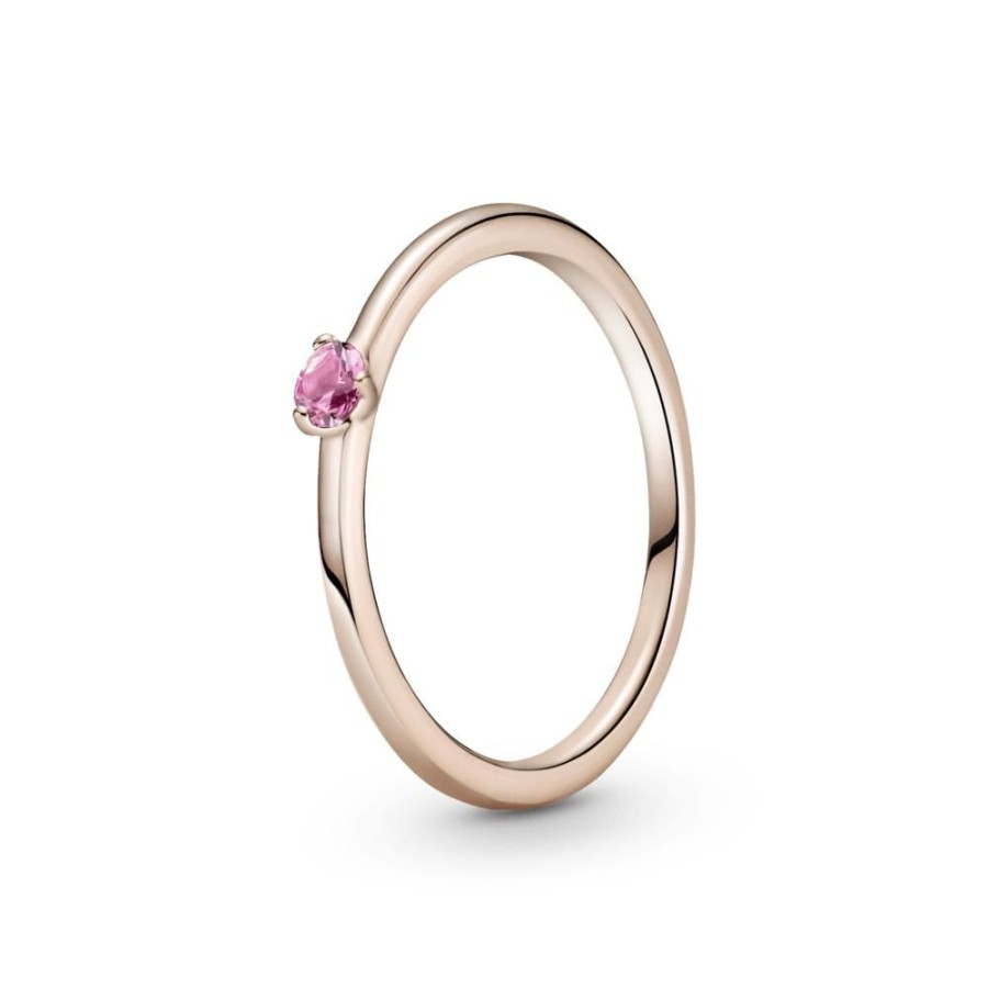 Anillos Joyas Pandora | Anillo Solitario Rosa Recubrimiento En Oro Rosa De 14K