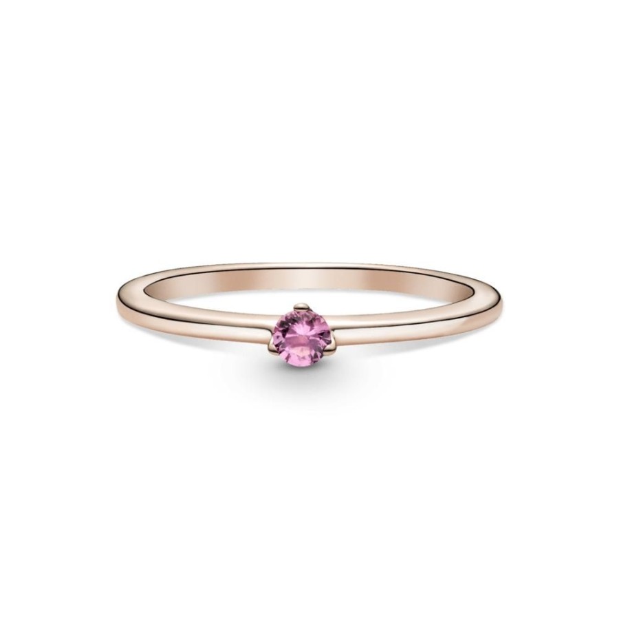 Anillos Joyas Pandora | Anillo Solitario Rosa Recubrimiento En Oro Rosa De 14K