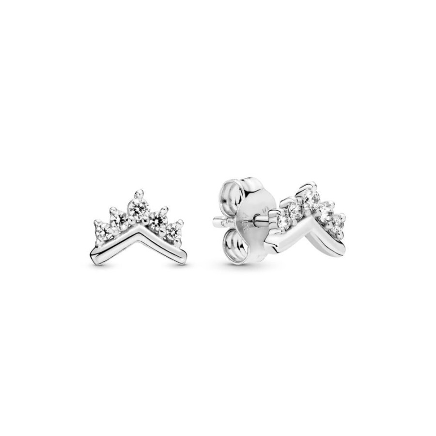 Aretes Joyas Pandora | Aretes De Boton Hueso De Los Deseos Con Tiara