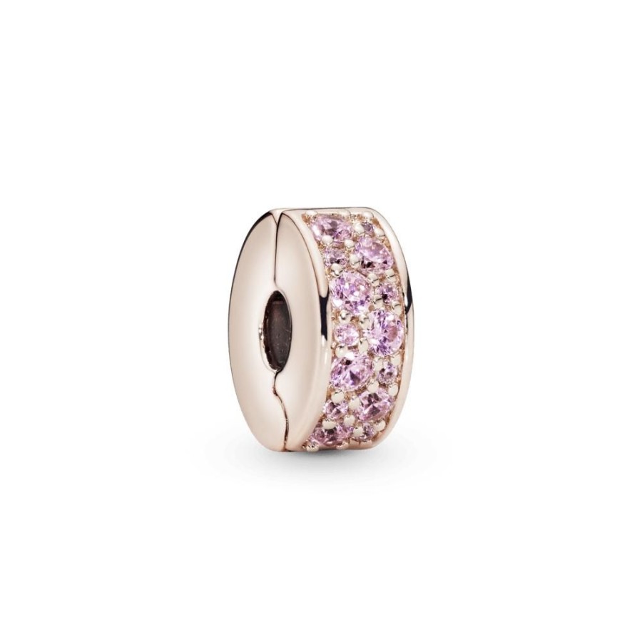 Charms Joyas Pandora | Charm Sujetador De Pave Rosa Recubrimiento En Oro Rosa De 14K