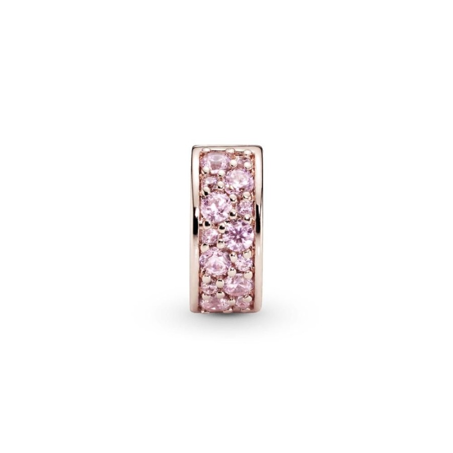 Charms Joyas Pandora | Charm Sujetador De Pave Rosa Recubrimiento En Oro Rosa De 14K