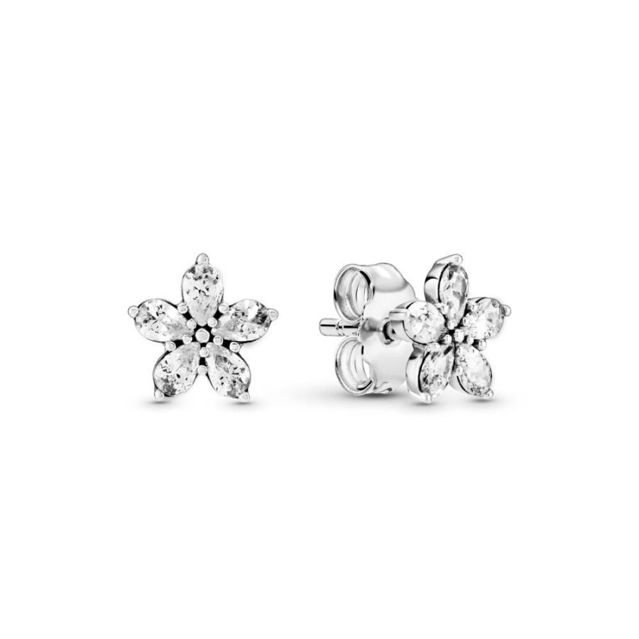 Aretes Joyas Pandora | Aretes De Boton De Copo De Nieve Brillante