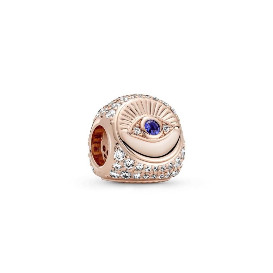 Charms Joyas Pandora | Charm De Tres Lados Hamsa, El Ojo Que Todo Lo Ve Y Pluma Recubrimiento En Oro Rosa 14K