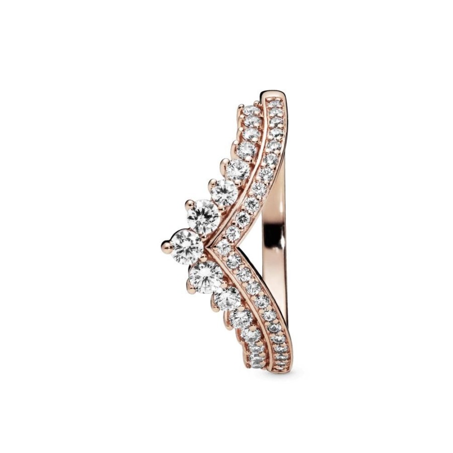 Anillos Joyas Pandora | Anillo Hueso De Los Deseos Princesa Recubrimiento En Oro Rosa De 14K