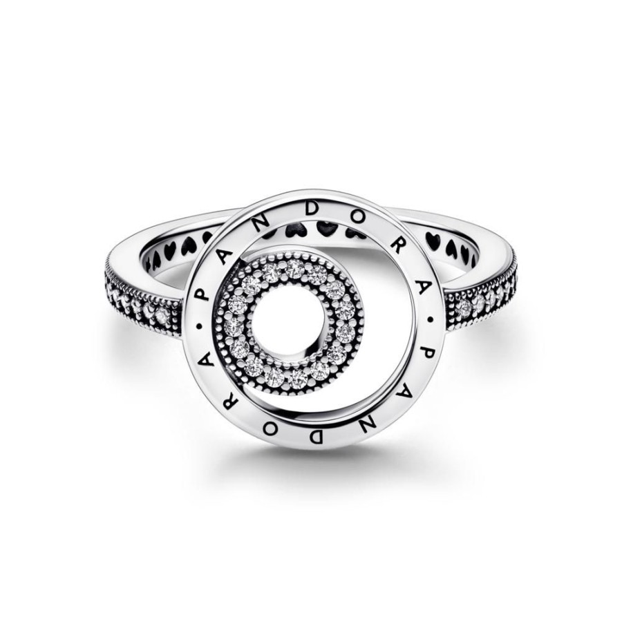 Anillos Joyas Pandora | Anillo Circulos En Pave Con Logotipo Pandora Signature