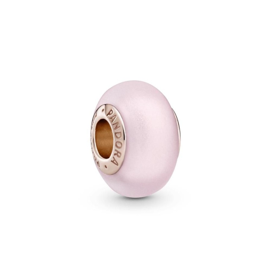 Charms Joyas Pandora | Charm De Cristal Murano Rosa Mate Recubrimiento En Oro Rosa De 14K