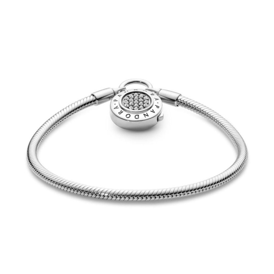 Brazaletes Joyas Pandora | Brazalete De Cadena De Serpiente Con Broche De Candado De Pave Pandora Signature