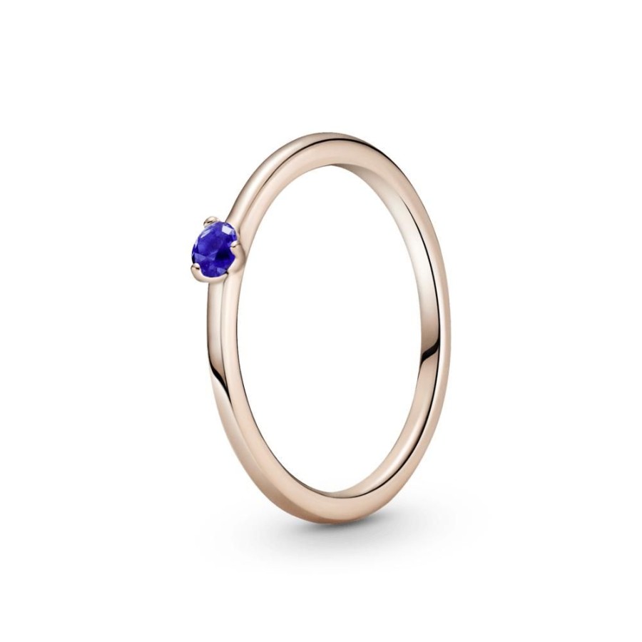 Anillos Joyas Pandora | Anillo Solitario Azul Estelar Recubrimiento En Oro Rosa De 14K