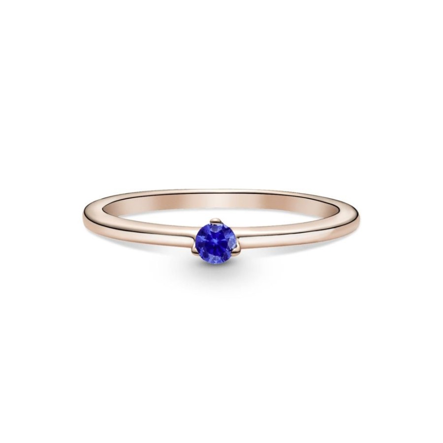 Anillos Joyas Pandora | Anillo Solitario Azul Estelar Recubrimiento En Oro Rosa De 14K