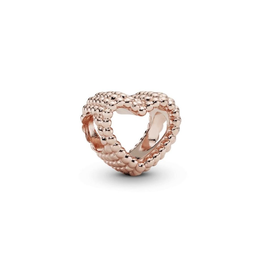 Charms Joyas Pandora | Charm Corazon Abierto Con Cuentas Recubrimiento En Oro Rosa De 14K