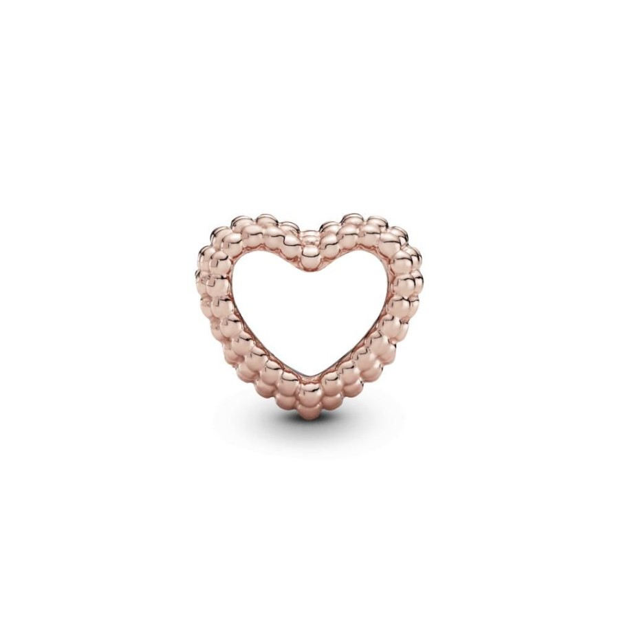 Charms Joyas Pandora | Charm Corazon Abierto Con Cuentas Recubrimiento En Oro Rosa De 14K