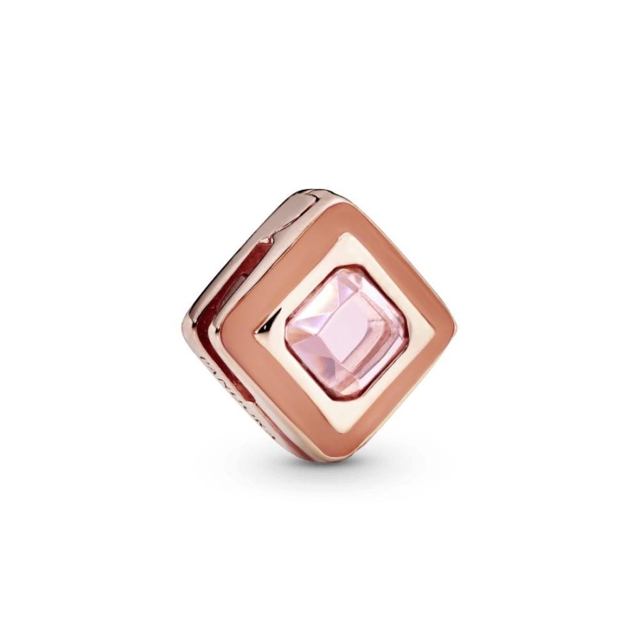 Charms Joyas Pandora | Clip Fijo Cuadrado Rosado En Recubrimiento En Oro Rosa De 14K Reflexions