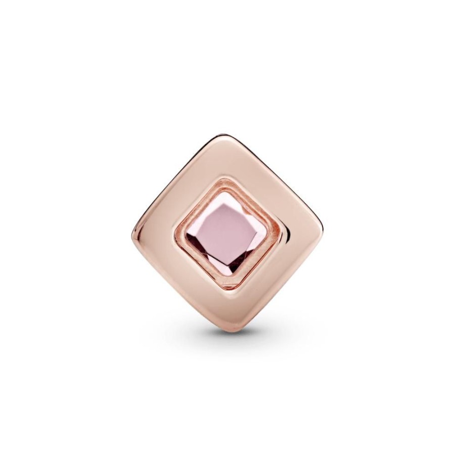 Charms Joyas Pandora | Clip Fijo Cuadrado Rosado En Recubrimiento En Oro Rosa De 14K Reflexions