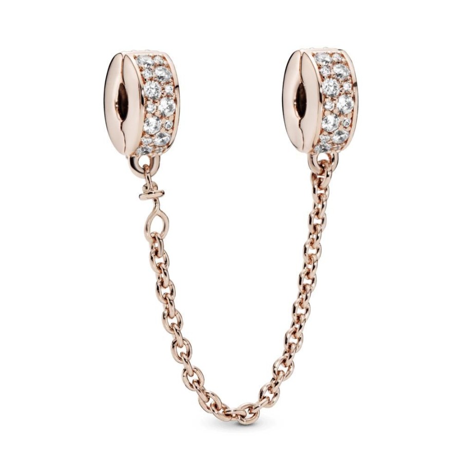 Charms Joyas Pandora | Cadena De Seguridad Recubrimiento En Oro Rosa De 14K