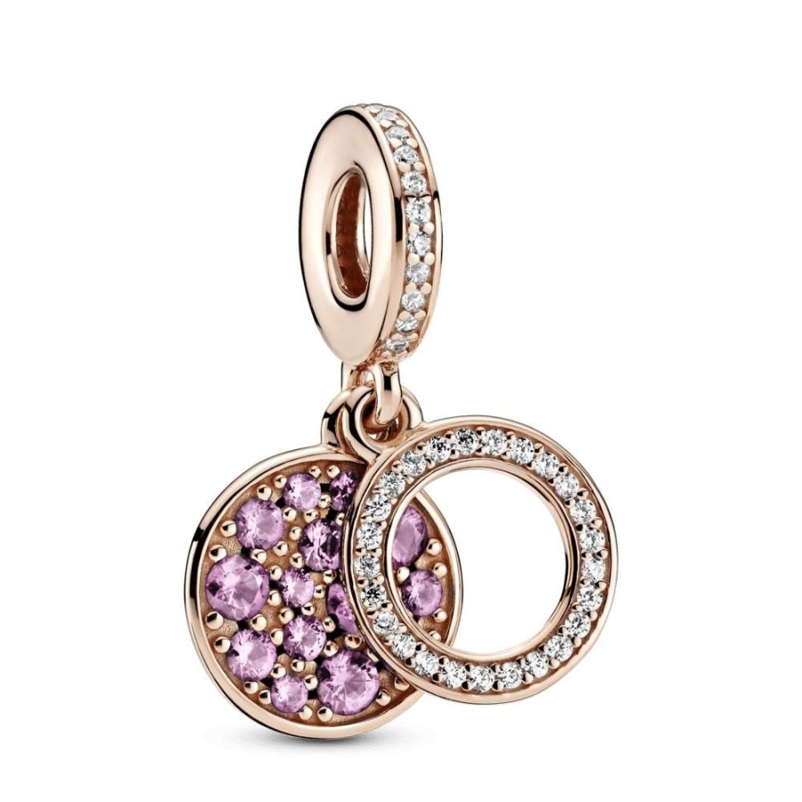 Charms Joyas Pandora | Charm Colgante Doble Disco Rosa Brillante Recubrimiento En Oro Rosa De 14K