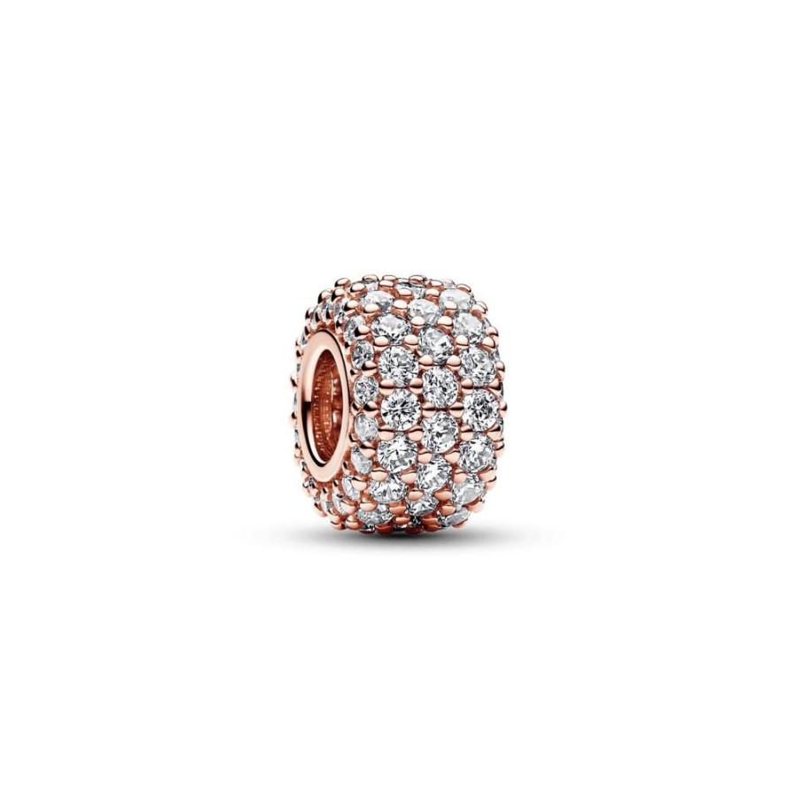 Charms Joyas Pandora | Charm Triple Fila De Brillante Pave Rosa