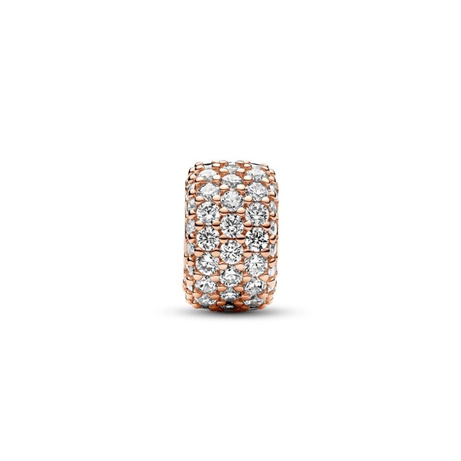 Charms Joyas Pandora | Charm Triple Fila De Brillante Pave Rosa