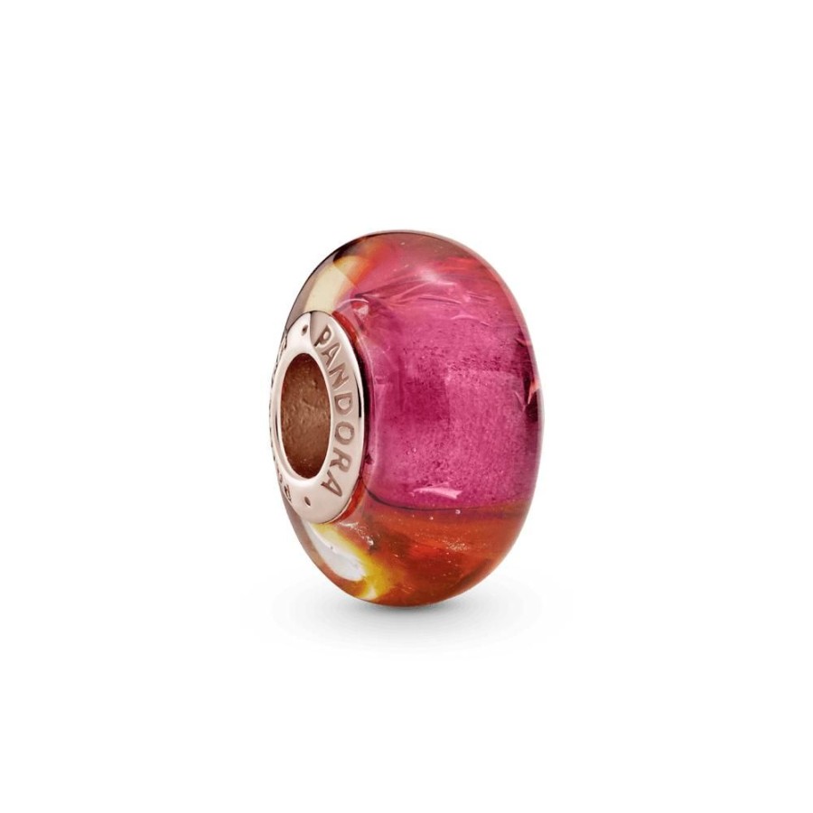 Charms Joyas Pandora | Charm De Cristal Murano Atardecer Deslumbrante Recubrimiento En Oro Rosa De 14K