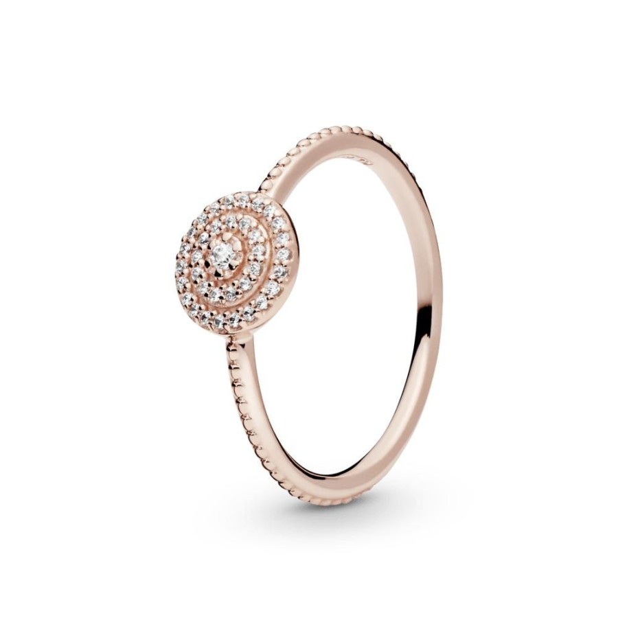 Anillos Joyas Pandora | Anillo Brillo Elegante Recubrimiento En Oro Rosa De 14K