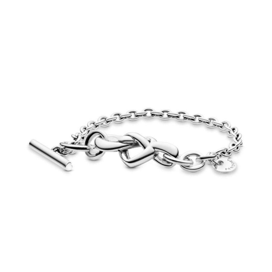 Brazaletes Joyas Pandora | Brazalete Barra T Corazon Anudado