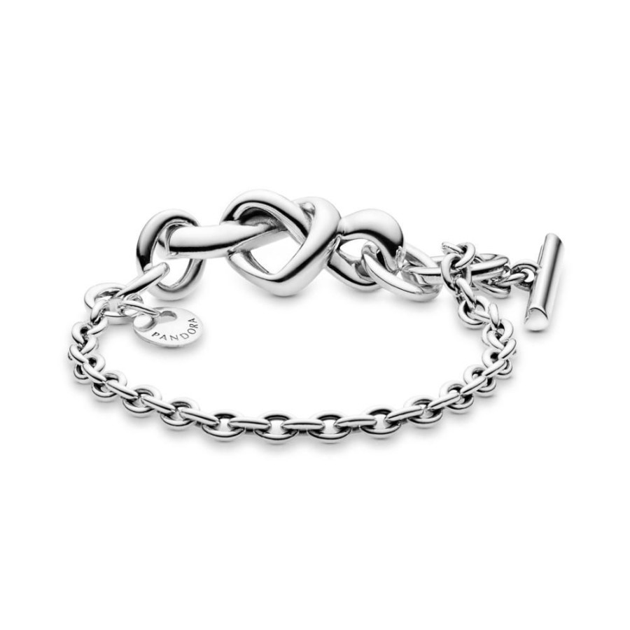 Brazaletes Joyas Pandora | Brazalete Barra T Corazon Anudado