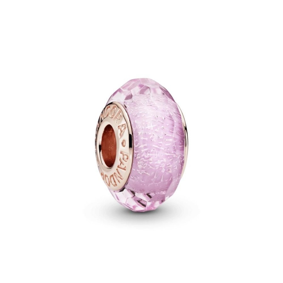 Charms Joyas Pandora | Charm De Cristal Murano Facetado Rosa Recubrimiento En Oro Rosa De 14K