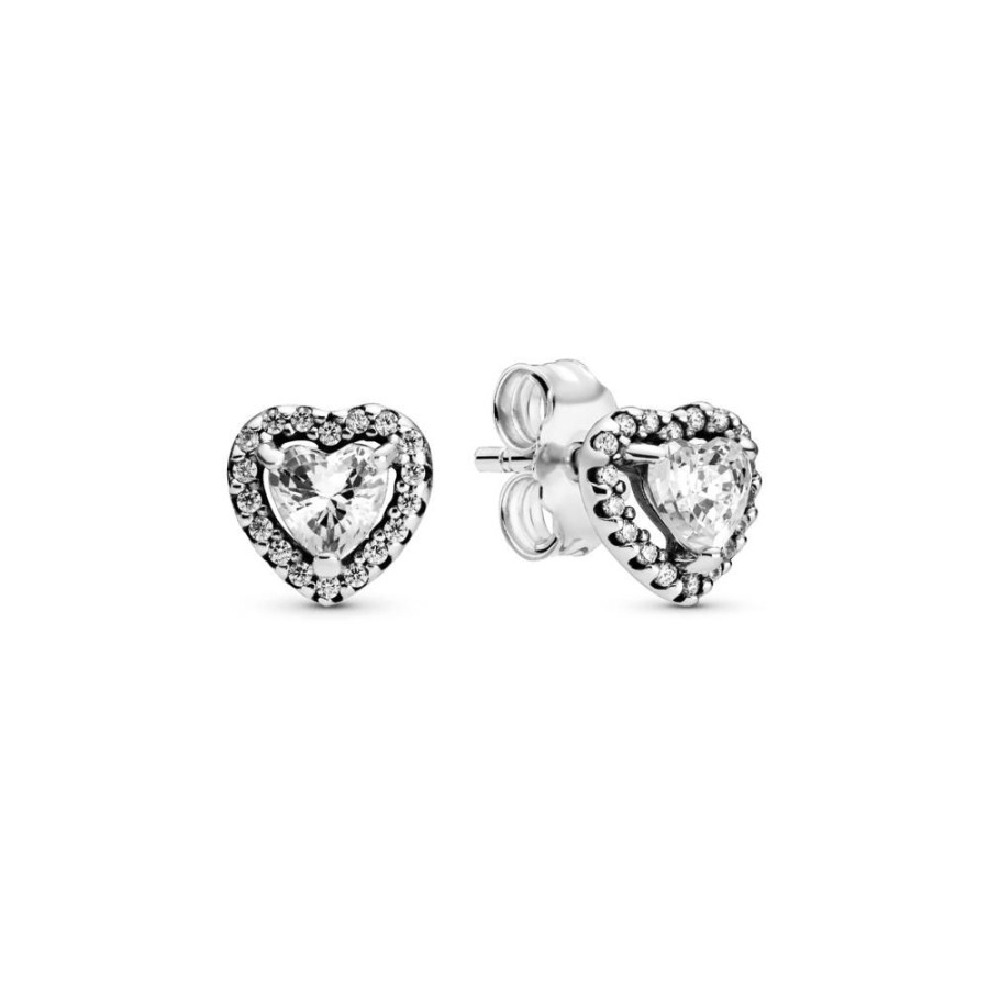 Aretes Joyas Pandora | Aretes De Boton Corazon Elevado