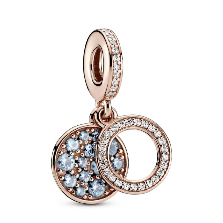 Charms Joyas Pandora | Charm Colgante Doble Disco Azul Palido Reluciente Recubrimiento En Oro Rosa De 14K