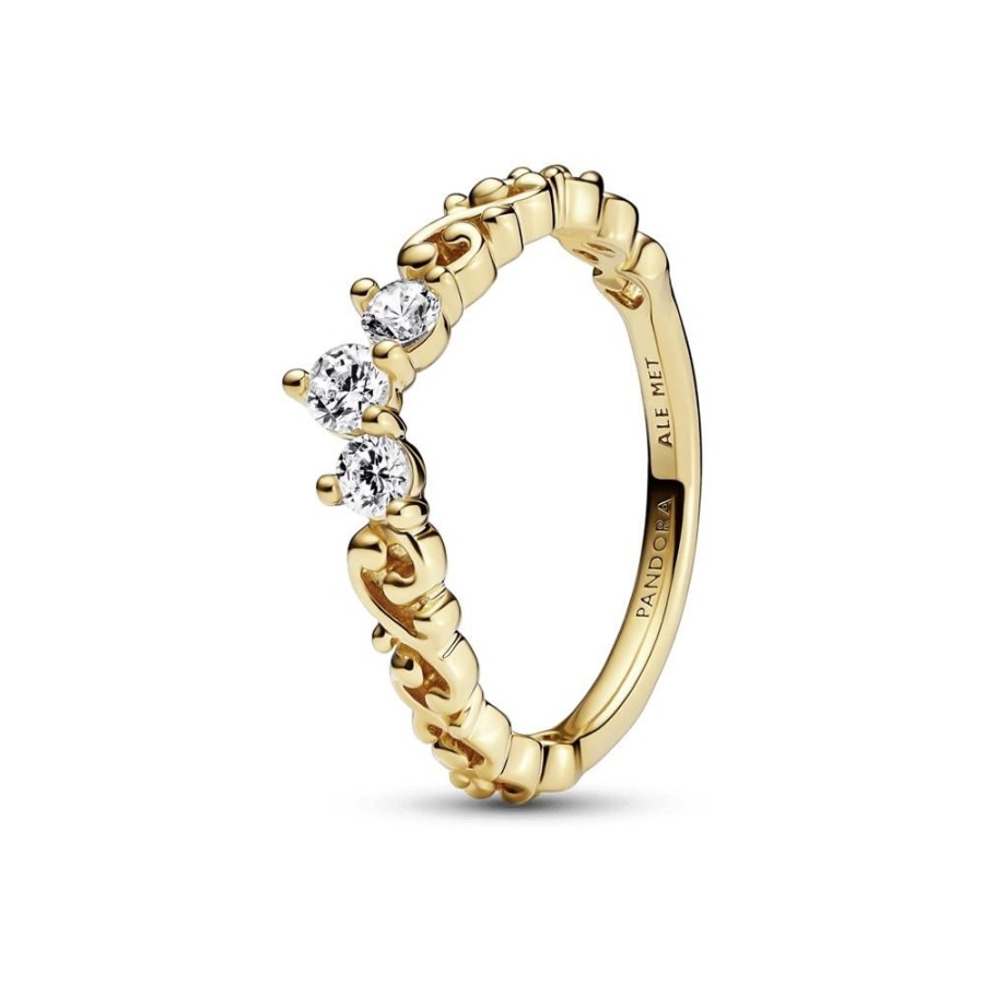 Anillos Joyas Pandora | Anillo Tiara Remolino Real Recubrimiento En Oro De 14K