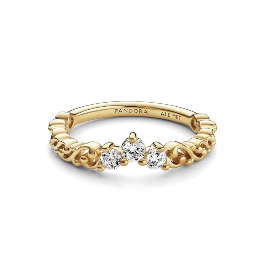 Anillos Joyas Pandora | Anillo Tiara Remolino Real Recubrimiento En Oro De 14K