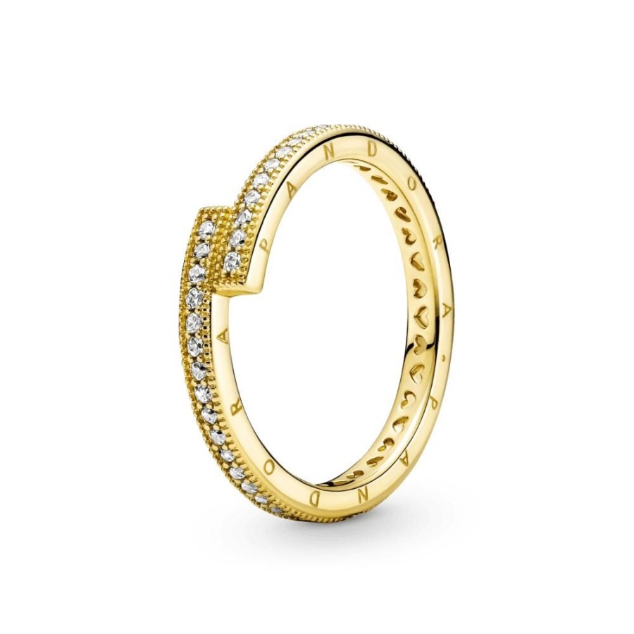 Anillos Joyas Pandora | Anillo Sobrepuesto Reluciente Recubrimiento En Oro De 14K