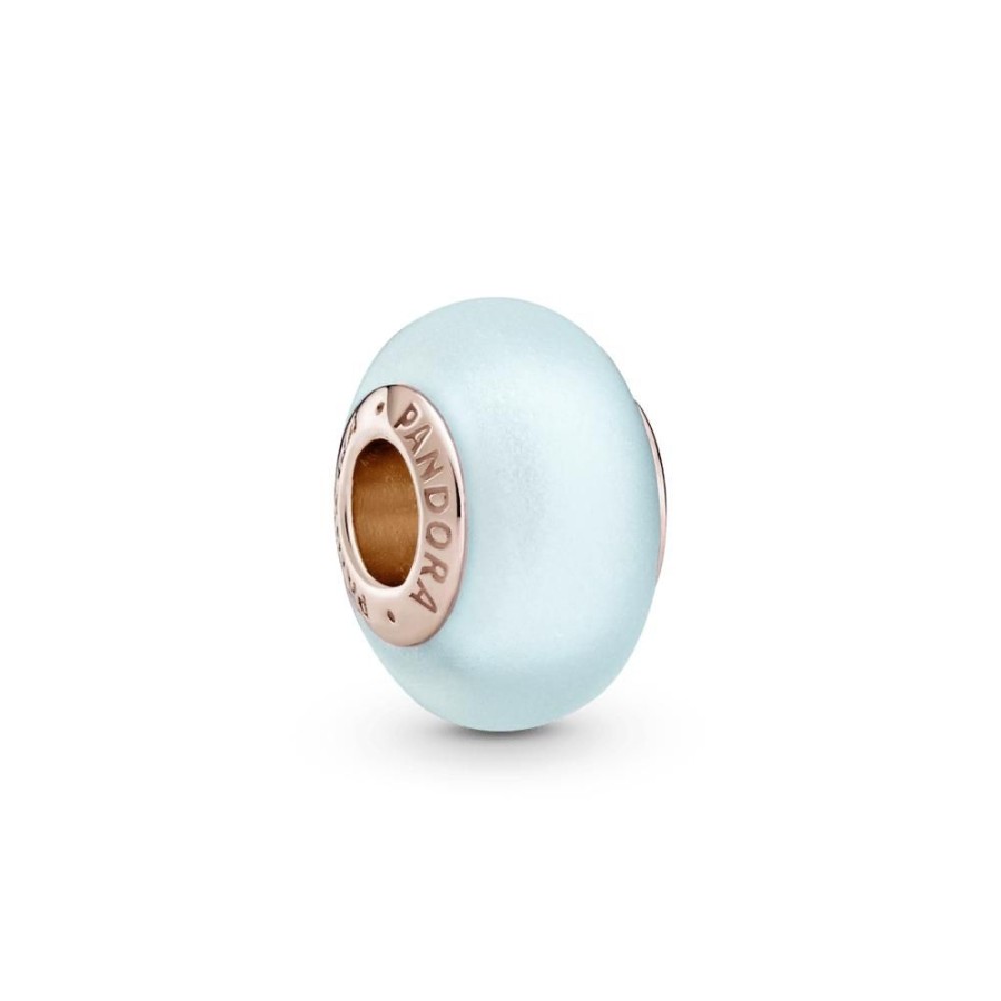 Charms Joyas Pandora | Charm De Cristal Murano Azul Mate Recubrimiento En Oro Rosa De 14K