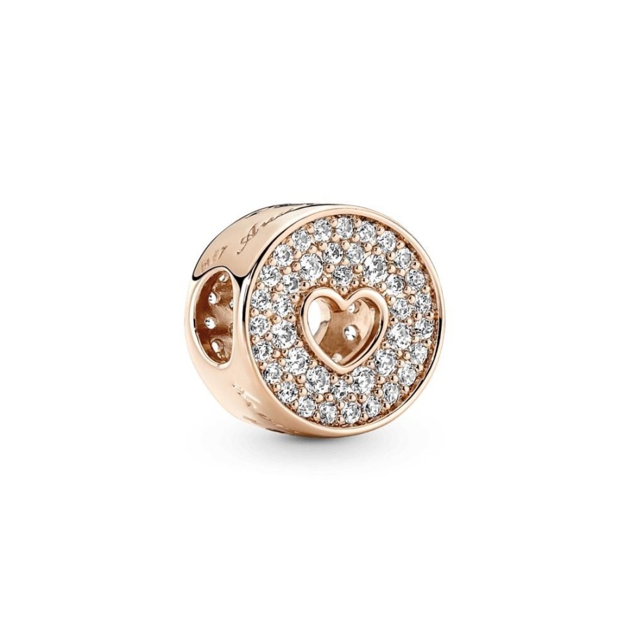 Charms Joyas Pandora | Charm De Aniversario Corazon Y Pave Recubrimiento En Oro Rosa De 14K