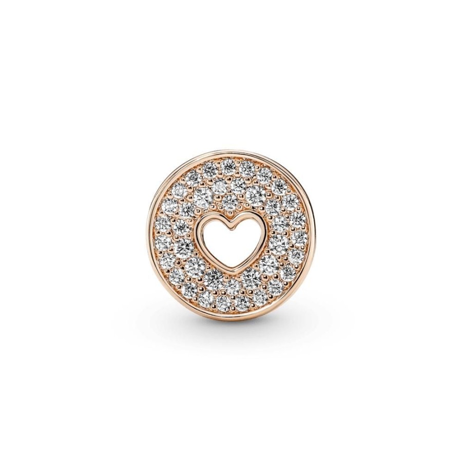 Charms Joyas Pandora | Charm De Aniversario Corazon Y Pave Recubrimiento En Oro Rosa De 14K