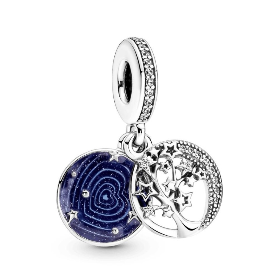 Charms Joyas Pandora | Charm Colgante Doble En Plata De Ley Arbol & Luna De La Galaxia