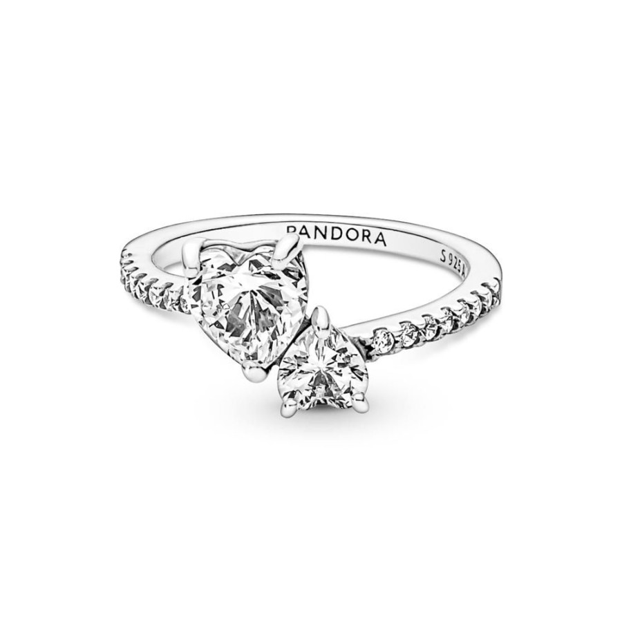 Anillos Joyas Pandora | Anillo Reluciente Corazon Doble